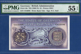 GUERNSEY - P. 46c -  5 Pounds ND (1969 -1975) AUNC / PMG 55, S/n C616096 - Guernesey