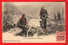 KAU-10 Paysannes De Champéry Avec Chèvre  . Foulards Rouges.Cachet Leysin 1906 Circ. Vers Béziers . Jullien 1533 - Champéry