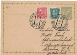 Ganzsache 50 Heller - Zufrankierung Nemecky Benesov Deutsch Benesov 15.1.1938 > DVKB München - Sin Clasificación