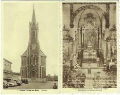 2x Notre Dame Au Bois. Eglise Et Intérieur De L'Eglise. Lot De 2 Cartes. - Overijse