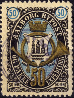 DANEMARK / DENMARK - 1887 - AALBORG CJ Als Local Post 50 øre Gold, Blue & Black - VF Used -c - Lokale Uitgaven