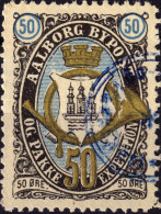 DANEMARK / DENMARK - 1887 - AALBORG CJ Als Local Post 50 øre Gold, Blue & Black - VF Used -i - Lokale Uitgaven