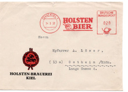 65016 - Bund - 1952 - 20Pfg AbsFreistpl KIEL - HOLSTEN BIER A Bf -> Ostheim, Rs "Helgoland Ruft!"-Aufkleber - Beers