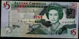 EAST CARIBBEAN STATES 2008 BANKNOT 5 DOLLARS P-47 UNC+ + + +QUEEN E II ANTIGUA & BARBUDA !! - East Carribeans