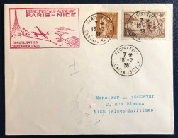 France, Divers Sur Enveloppe, Inauguration Paris-Nice 16.2.1938 - (B3972) - 1927-1959 Storia Postale