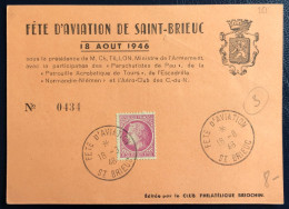 France Divers Sur Carte - TAD FETE DE L'AVIATION, ST BRIEUC 18.8.1946 - (B1698) - 1927-1959 Covers & Documents