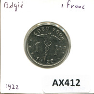 1 FRANC 1922 BÉLGICA BELGIUM Moneda DUTCH Text #AX412.E - 1 Franc