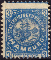 ALLEMAGNE / GERMANY - DR Privatpost HAMBURG (Hammonia) 3p Light Blue P.11-1/2 - No Gum - Postes Privées & Locales