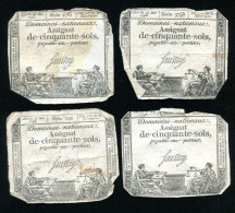 France, (Lot De 4) Assignats De 50 Sols, Domaines Nationaux, Loi Du 23 Mai 1793 - ...-1889 Circulated During XIXth