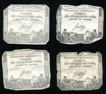 France, (Lot De 4) Assignats De 50 Sols, Domaines Nationaux, Loi Du 23 Mai 1793 - ...-1889 Circulated During XIXth