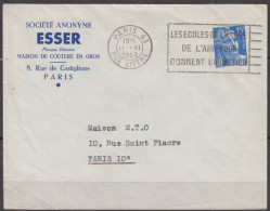 MAISON De COUTURE EN GROS " ESSER "  Sur Enveloppe Pub Cachet PARIS 43 Le 11 VI 1953 Avec Mne De GANDON 15F - Covers & Documents