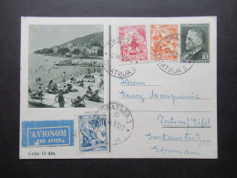 Jugoslawien / Jugoslavija 1955 Bildganzsache Opatija Mit 2 Zusatzfrankaturen Nach Deutschland Gesendet - Lettres & Documents