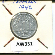 1 FRANC 1942 (Heavy Type) FRANCIA FRANCE Moneda #AW351.E - 1 Franc