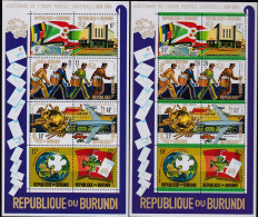 Burundi 1974, 1069/84, MNH **, 100 Jahre Weltpostverein (UPU). 2 Kleinbogen - Nuevos