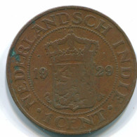 1 CENT 1929 INDES ORIENTALES NÉERLANDAISES INDONÉSIE Copper Colonial Pièce #S10107.F - Indes Néerlandaises