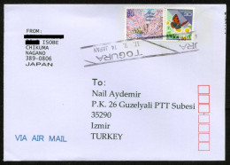 Japan, Togura 17/11/2014 Air Mail Cover Used To Izmir | Mi 2509A Butterfly, Daisy, Tree, House - Storia Postale