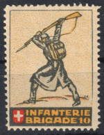 Soldier Rifle Gun INFANTERIE BRIGADE 10  Military Switzerland LUZERN ZUG 1918 LABEL CINDERELLA VIGNETTE Feldpost WW1 War - Labels