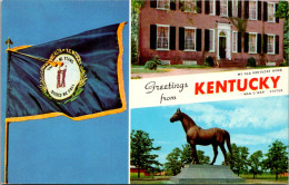 Kentucky Greetings Split View With State Flag "Man-O-War" Statue And My Old Kentucky Home - Sonstige & Ohne Zuordnung