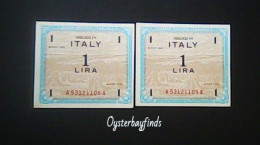 Italy 1943: 2 X 1 Lira With Consecutive Serial Numbers - 2. WK - Alliierte Besatzung