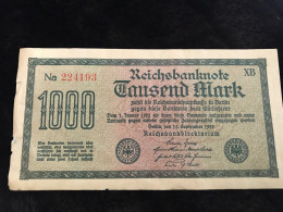 Geldschein Banknote Deutsches Reich 1000 Mark 1922 - 1.000 Mark