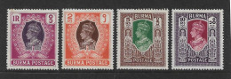 BURMA 1946 BRITISH CIVIL ADMINISTRATION SET HIGH VALUES 1R, 2R, 5R, 10R SG 60/63 UNMOUNTED MINT Cat £50+ - Burma (...-1947)