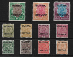 BURMA 1937 OFFICIALS 9p TO 5R SG O3/O13 MOUNTED MINT Cat £478+ - Burma (...-1947)