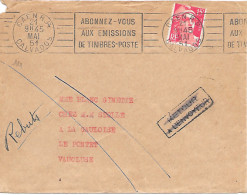 Curiosité Sur Lettre Caen RP 21 Mai 51 RBV Parti Sans Laisser D'adresse "retour à L'envoyeur" Annulé  Rebuts Manuscrit - Lettres & Documents