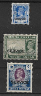 BURMA 1939 OFFICIALS 6p, 8a, 1R SG O16, O23, O24 MOUNTED MINT Cat £41+ - Burma (...-1947)