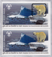 PRESERVE GLACIERS-POLAR BEAR- CONSTANT ERROR- WHITE SUN DOT IN UPPER STAMP-PAIR- INDIA -ERROR-MNH-PA12-66 - Variétés Et Curiosités