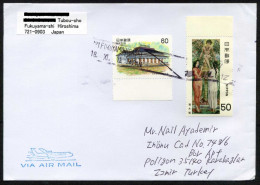 Japan, Fukuyama-Shi Hiroshima 18/XI/12 Air Mail Cover Used To İzmir | Mi 1390, 1558 Architecture, Paintings - Storia Postale
