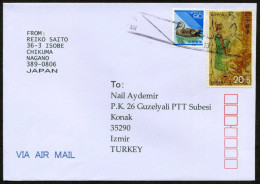 Japan, Togura 2013 Air Mail Cover Used To İzmir | Mi 2202A, 1175 Duck, Rock Art And Cave Paintings, Archaeology, Tomb - Covers & Documents