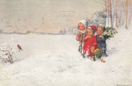 Wally Fialkowska - Children In Forest W Christmas Tree & Fruits Basket - Fialkowska, Wally