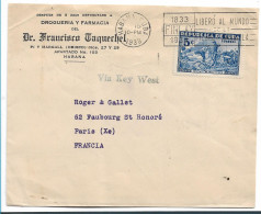 CUBA 048 / Unabhängigkeit 1898. Schlacht Bei Colisao + Thema Gelbfieber (Medizin) Im Stempel, Ex Key West Nach Paris - Covers & Documents
