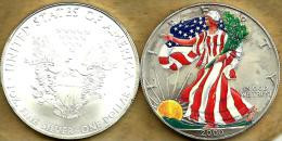 USA UNITED STATES 1 DOLLAR EAGLE EMBLEM FRONT WALKING LIBERTY BACK 2000 AG1 Oz SILVER KM? READ DESCRIPTION CAREFULLY !!! - Zilver