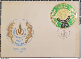 BHUTAN 1968 Human Right Year Overprint On Gold Coin 9nu Overprint Stamp Official FDC, Ex Rare, As Per Scan - Erreurs Sur Timbres