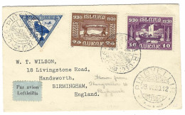 28 - V1- 30 - AIR MAIL Cover From THINGVELLIR  To REYKJAVIK Fr. 45 Aurar  With Y & T N° 3 Ae - Lettres & Documents