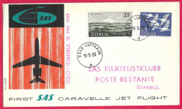 NORGE - FIRST SAS CARAVELLE FLIGHT - FROM OSLO TO ISTANBUL *15.5.59* ON OFFICIAL COVER - Lettres & Documents