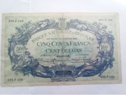 1 Billet Belgique 500 Francs  Ou 100 Belgas 1931 - 500 Francs-100 Belgas