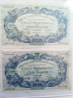 2 Billets Belgique 500 Francs  Ou 100 Belgas 1942 Et 1943 - 500 Franchi-100 Belgas