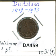 1 RENTENPFENNIG 1931 F GERMANY Coin #DA459.2.U - 1 Rentenpfennig & 1 Reichspfennig