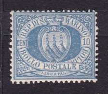 1877 San Marino Saint Marin CIFRA O STEMMA 10c. Oltremare (3) Certificato Biondi MLH* - Ungebraucht