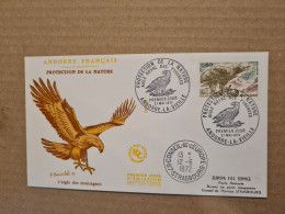 ANDORRE  LA VIEILLE FDC 1972 PROTECTION DE LA NATURE AIGLE DES MONTAGNES - Lettres & Documents