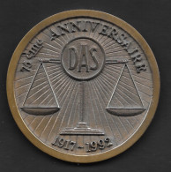 Médaille En Bronze Grand Format: 75e Anniversaire Société D'Assurance DAS (D.A.S.) 1917-1992 - Unternehmen