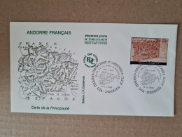 Lettre ANDORRE FDC 1998 CARTE DE LA PRINCIPAUTE - Covers & Documents