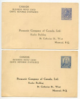 Canada 1910's-20's 2 Different Unused Preprinted 2c. King George V Postal Card; Permutit Company Of Canada, Ltd. - 1903-1954 De Koningen