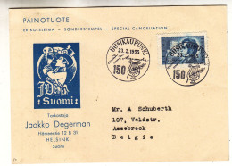 Finlande - Carte Postale De 1955 - Oblit Uusikaupunki - Nervander - Astronome - Poëte - Valeur 4 Euros - Covers & Documents