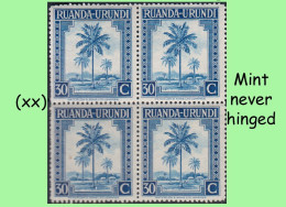 1942 ** RUANDA-URUNDI = RU 131 MNH PALM OIL SET BLUE TREE ( BLOCK X 4 STAMPS WITH ORIGINAL GUM + PAGE BORDER ) - Ongebruikt