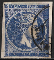 GREECE 1875-80 Large Hermes Head On Cream Paper 20 L Deep Blue Vl. 65 Ba / H 51 B Position 150 (Kound 63.15) - Oblitérés
