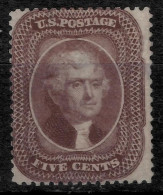 USA Stamp 1860  5 Cents Scott 30A / Jefferson CV $825  MNG Stamp - Ongebruikt