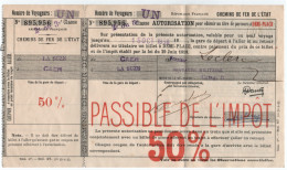 SNCF.  LA SUZE (72) CAEN (14) TITRE De TRANPORT à DEMI-PLACE. PASSIBLE De L'IMPOT 50%. 1936. - Sin Clasificación